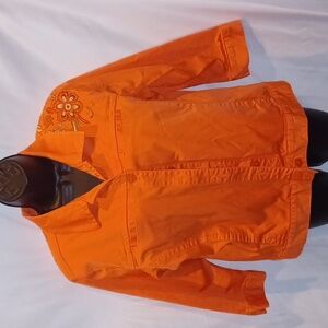 Erin London Orange floral embroidered, cotton stretch jacket, 3/4 sleeve
